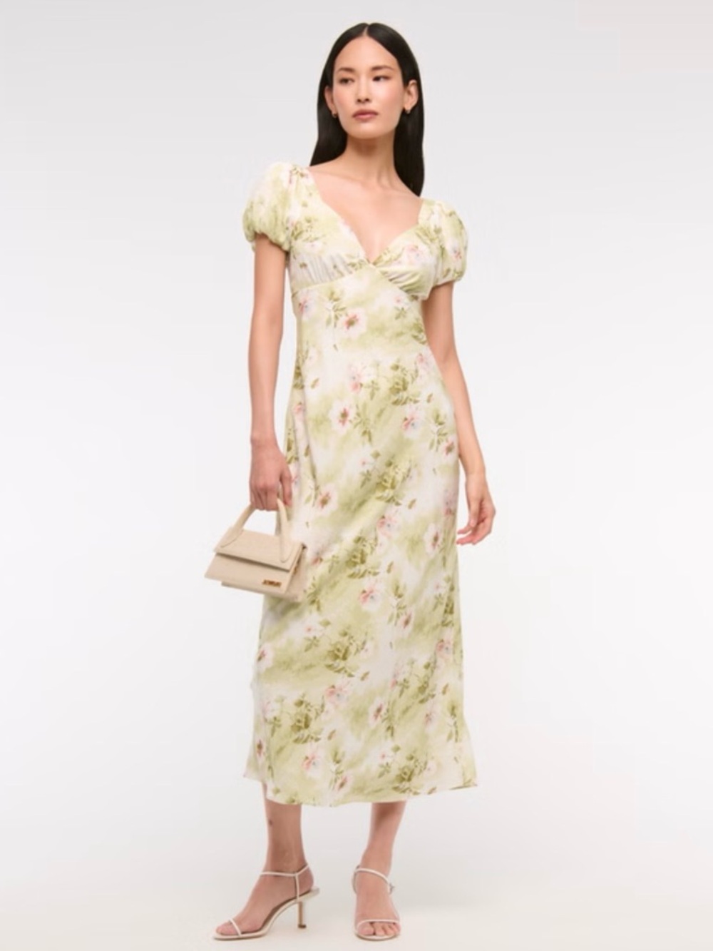 Abercrombie green puff sleeve midi dress XS NWT